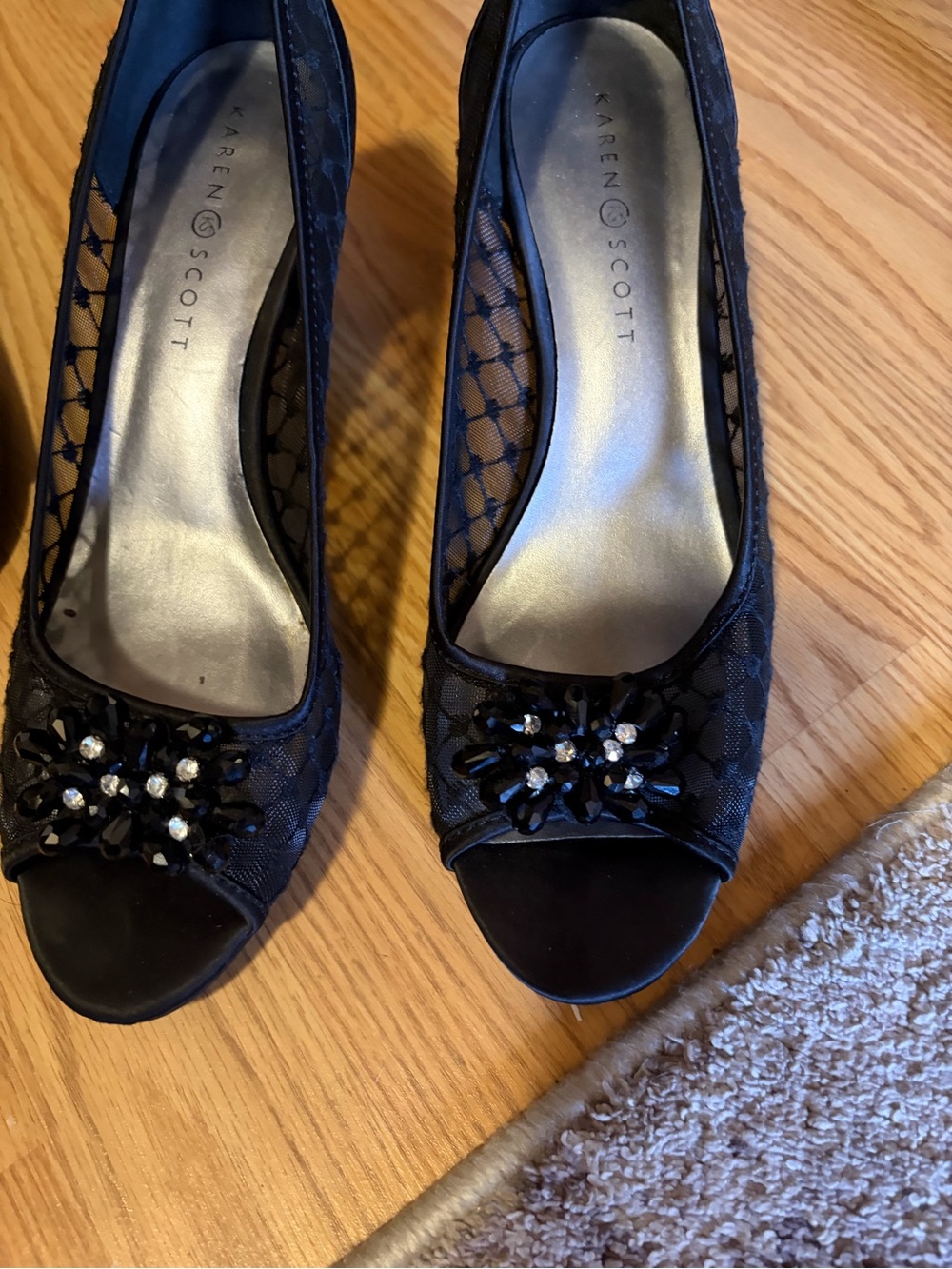 Karen Scott Black Jeweled Peep-Toe Heels